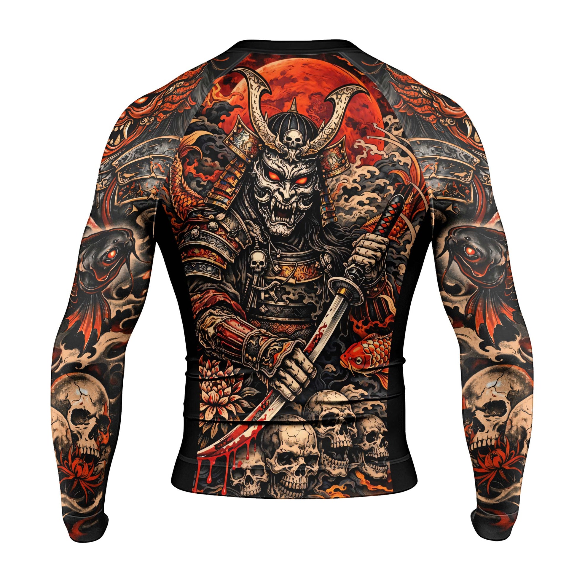 Blood Skull Samurai Men's Long Sleeve Rash Guard