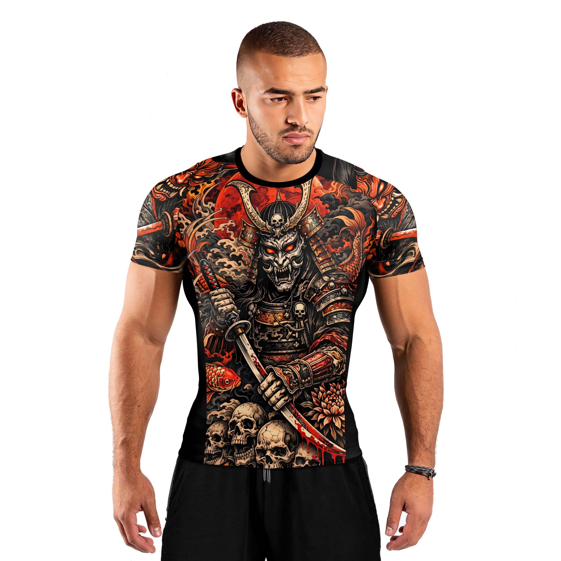 Blood Skull Samurai Men's Short Sleeve Rash Guard