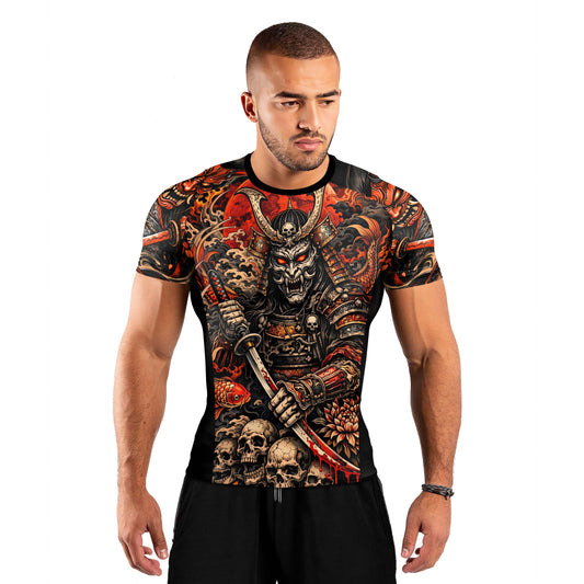 Blood Skull Samurai Men's Short Sleeve Rash Guard