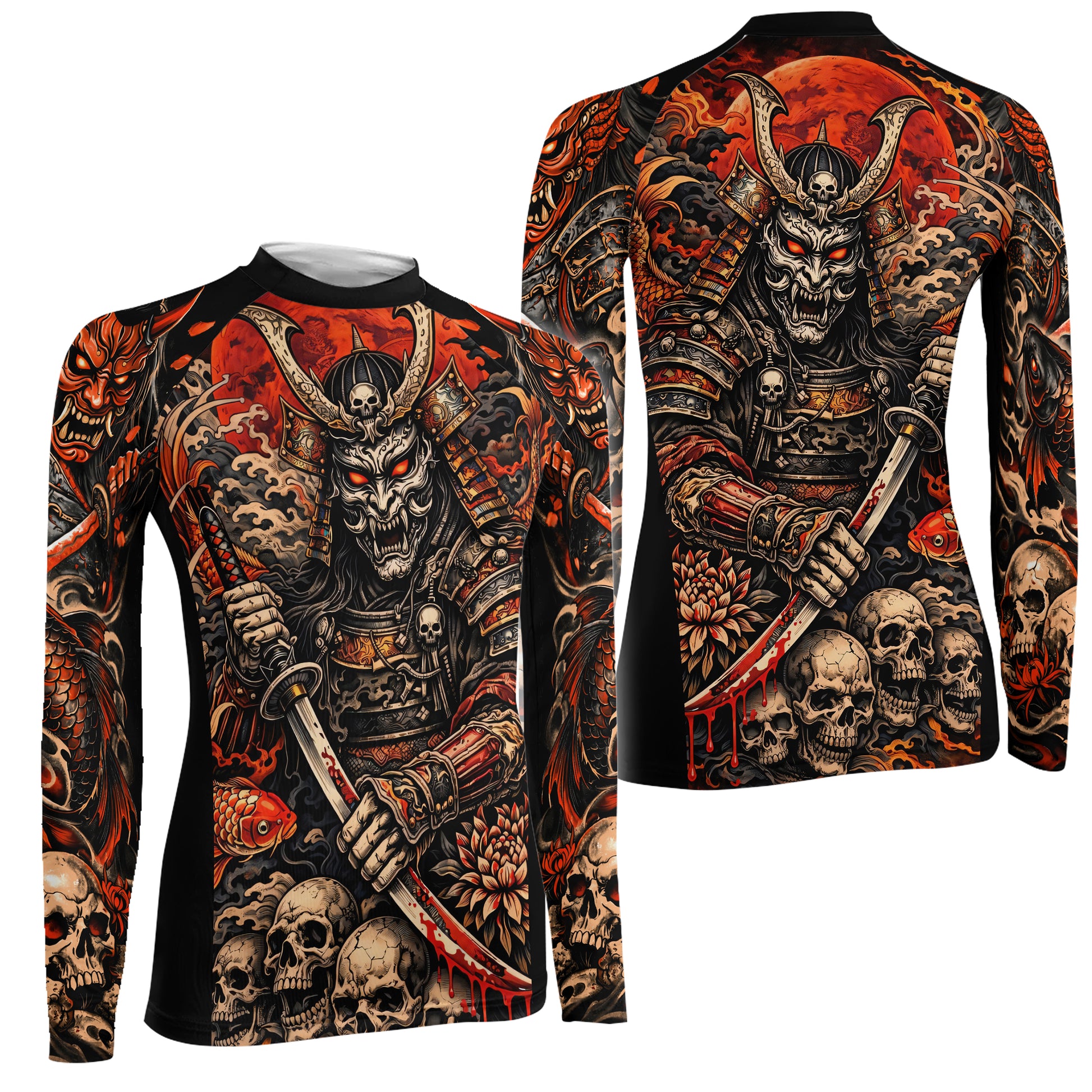 Blood Skull Samurai Women's Long Sleeve Rash Guard