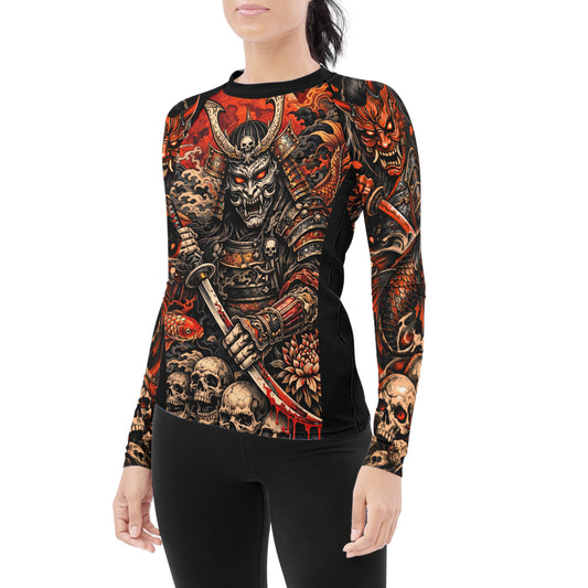 Blood Skull Samurai Women's Long Sleeve Rash Guard