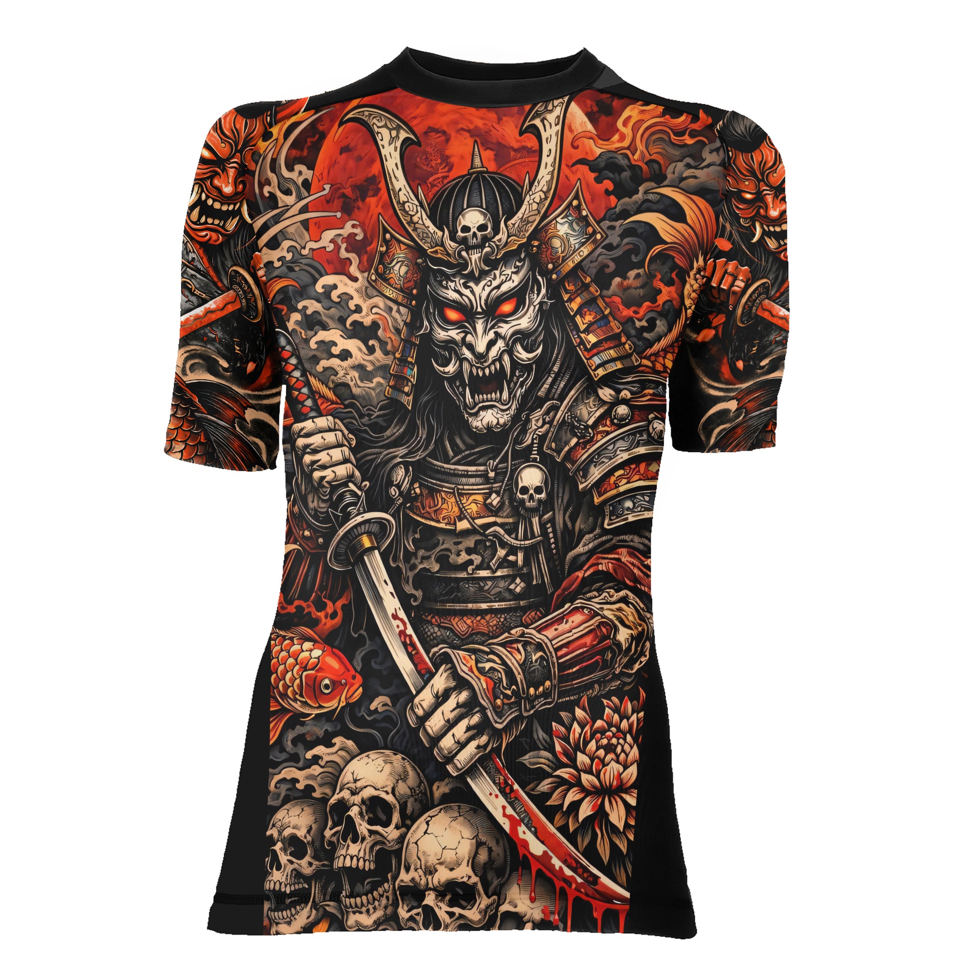 Blood Skull Samurai Women's Short Sleeve Rash Guard