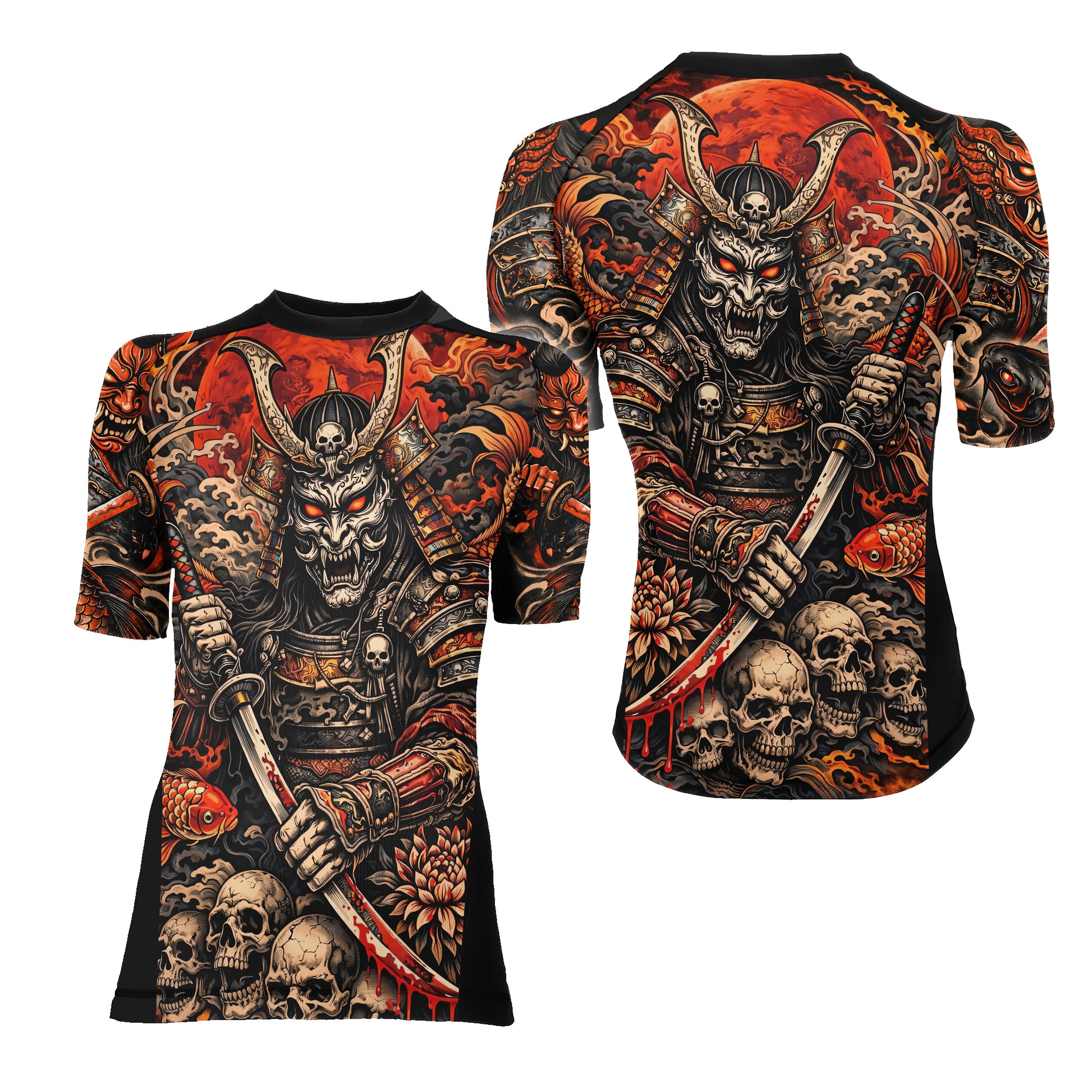 Blood Skull Samurai Women's Short Sleeve Rash Guard