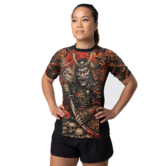 Blood Skull Samurai Women's Short Sleeve Rash Guard