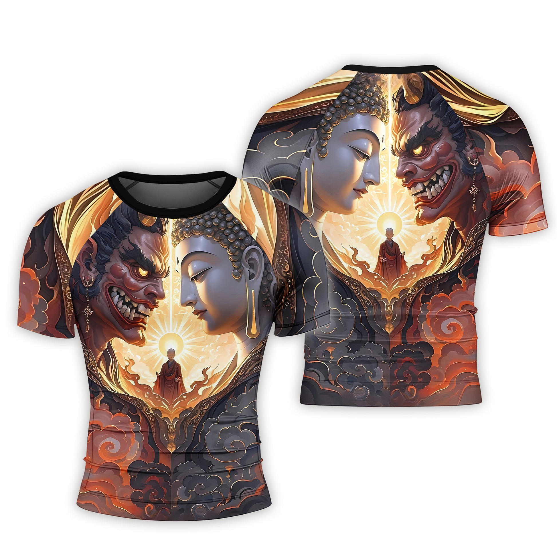 Buddha And Demon Men's Short Sleeve Rash Guard