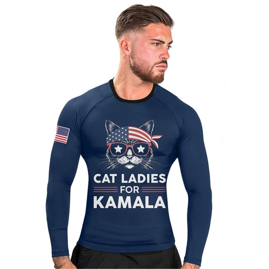 Cat Ladies For Kamala Men's Long Sleeve Rash Guard - BattleFitGear