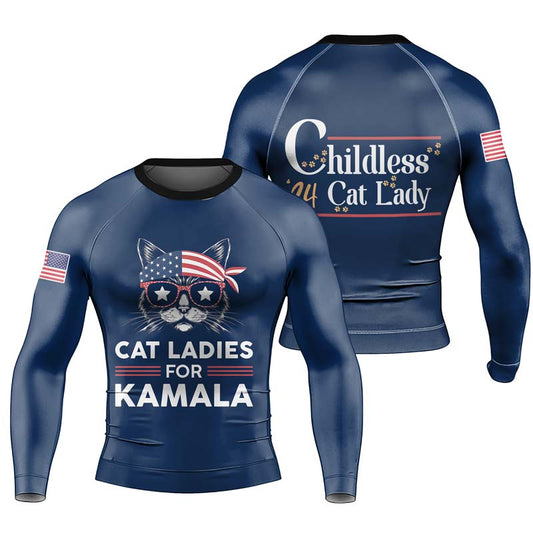 Cat Ladies For Kamala Men's Long Sleeve Rash Guard - BattleFitGear