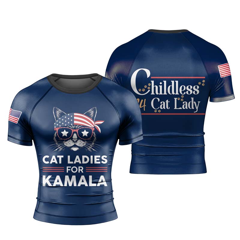 Cat Ladies For Kamala Men's Short Sleeve Rash Guard - BattleFitGear