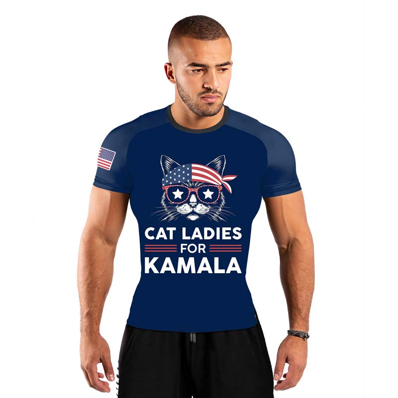 Cat Ladies For Kamala Men's Short Sleeve Rash Guard - BattleFitGear