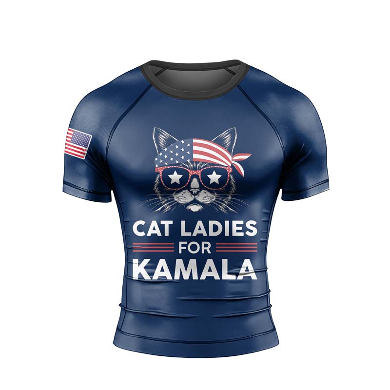 Cat Ladies For Kamala Men's Short Sleeve Rash Guard - BattleFitGear