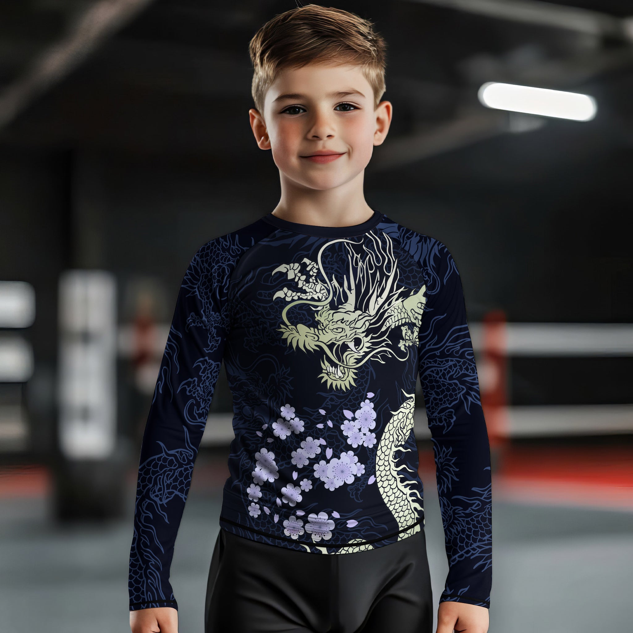 Cherry Blossom Dragon Kids Rash Guard