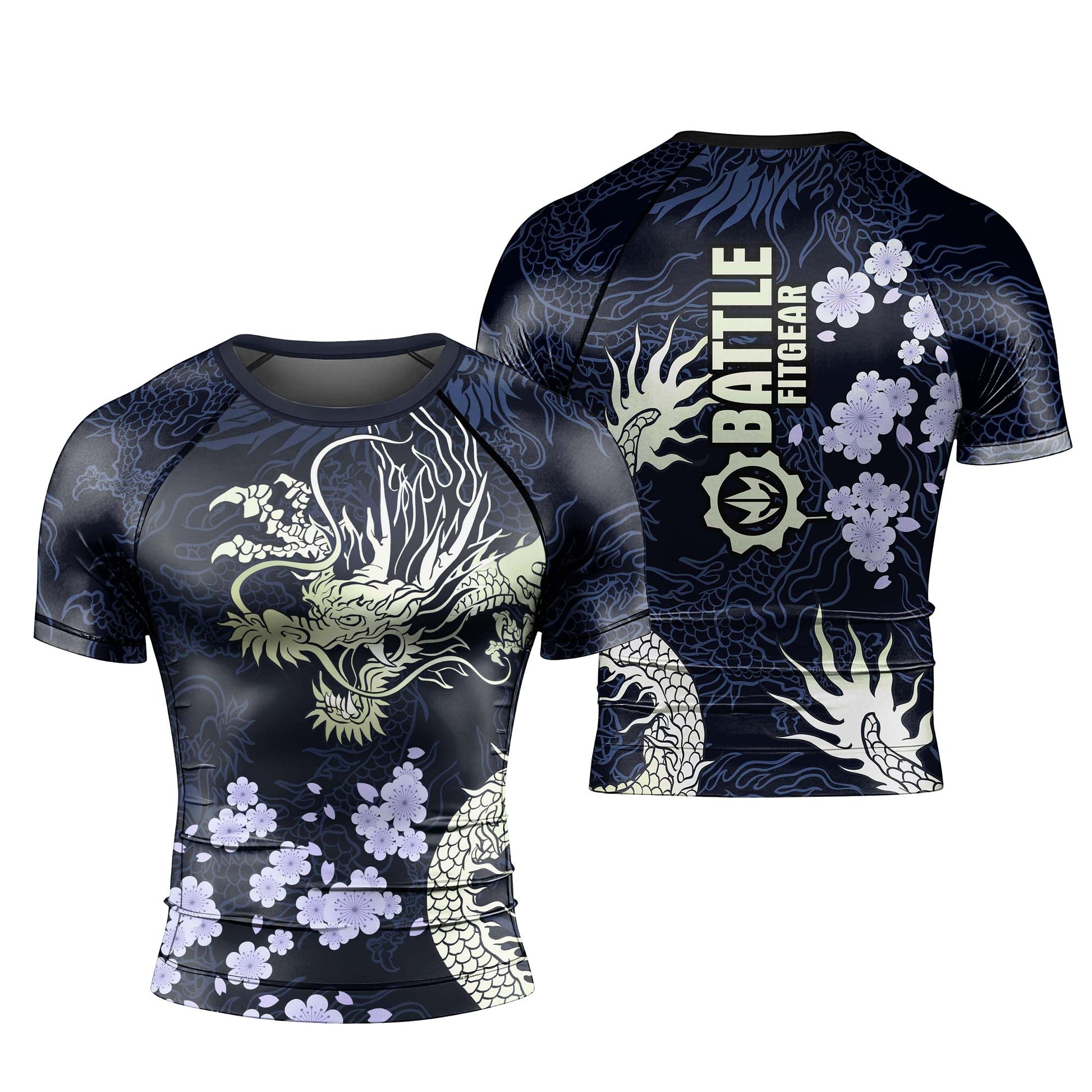 Cherry Blossom Dragon Men's Short Sleeve Rash Guard