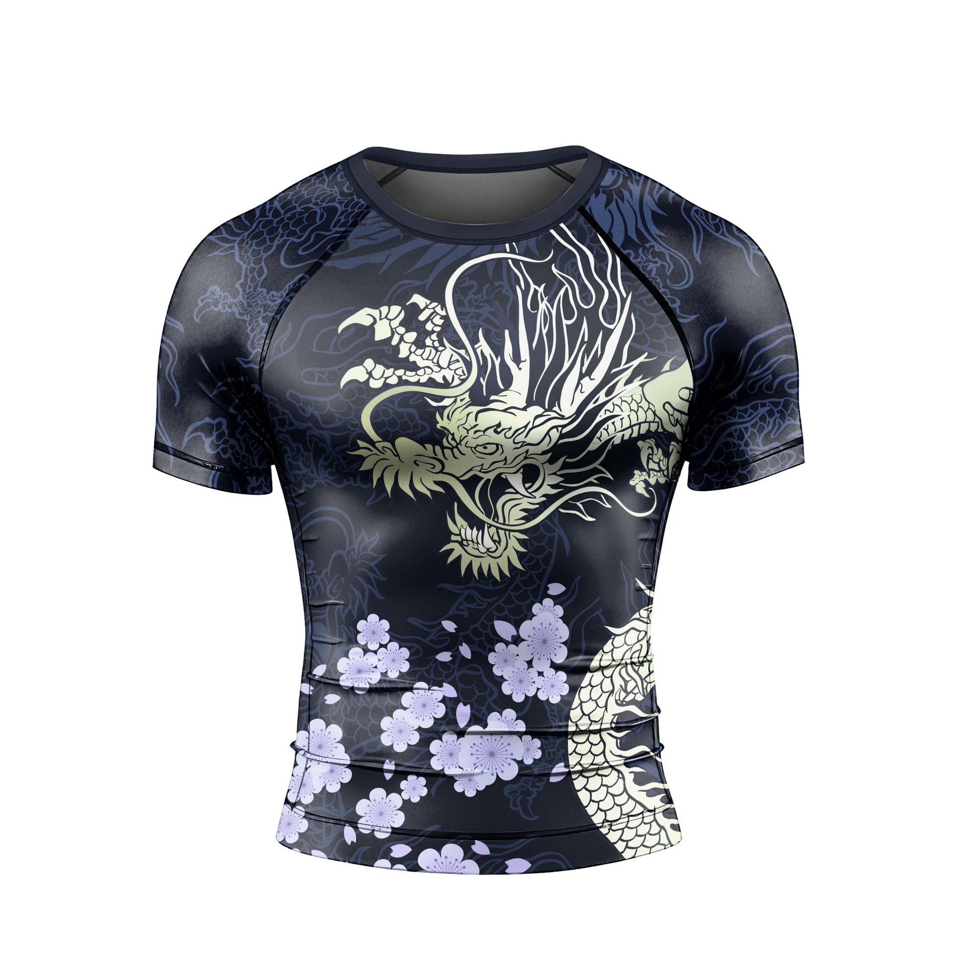 Cherry Blossom Dragon Men's Short Sleeve Rash Guard