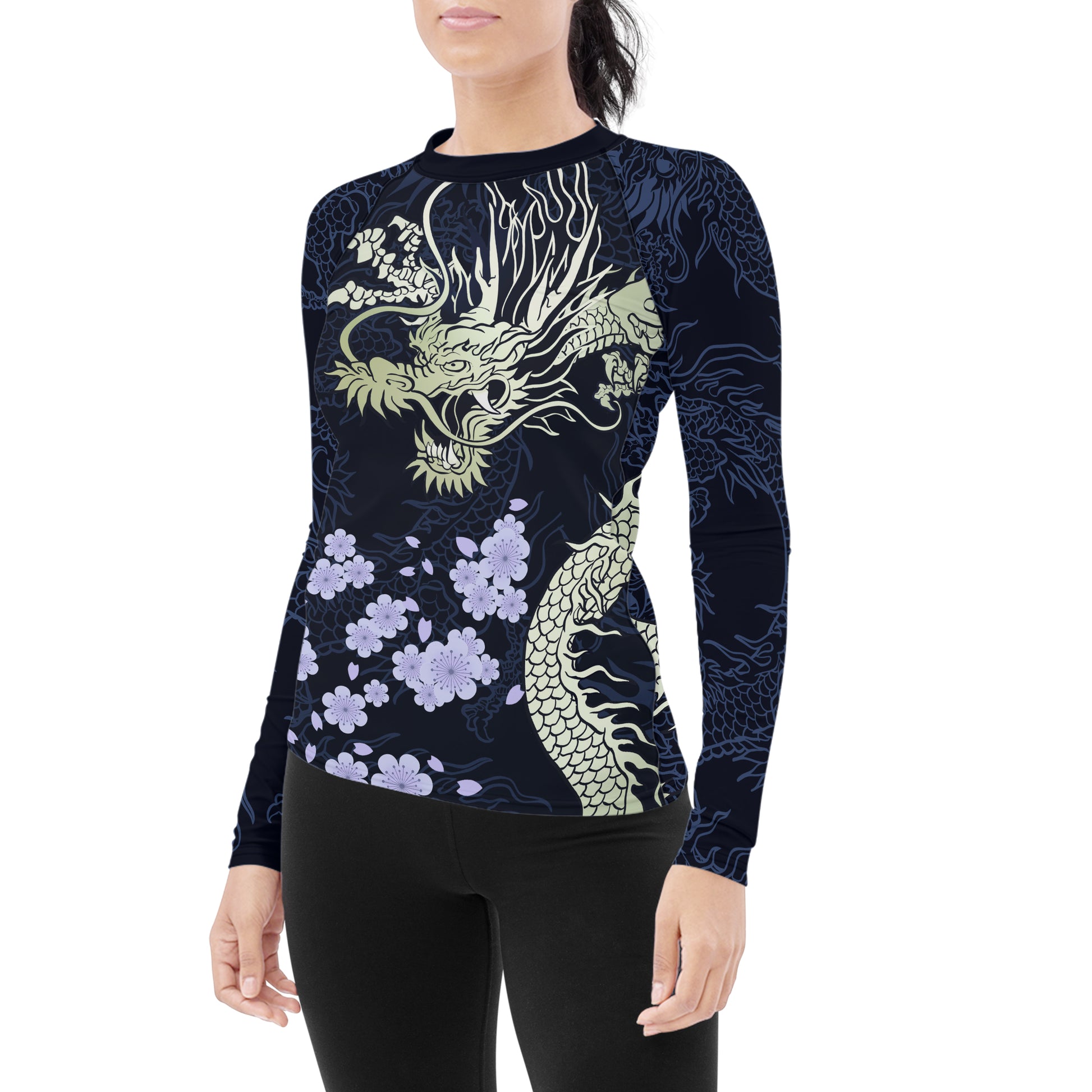 Cherry Blossom Dragon Women's Long Sleeve Rash Guard