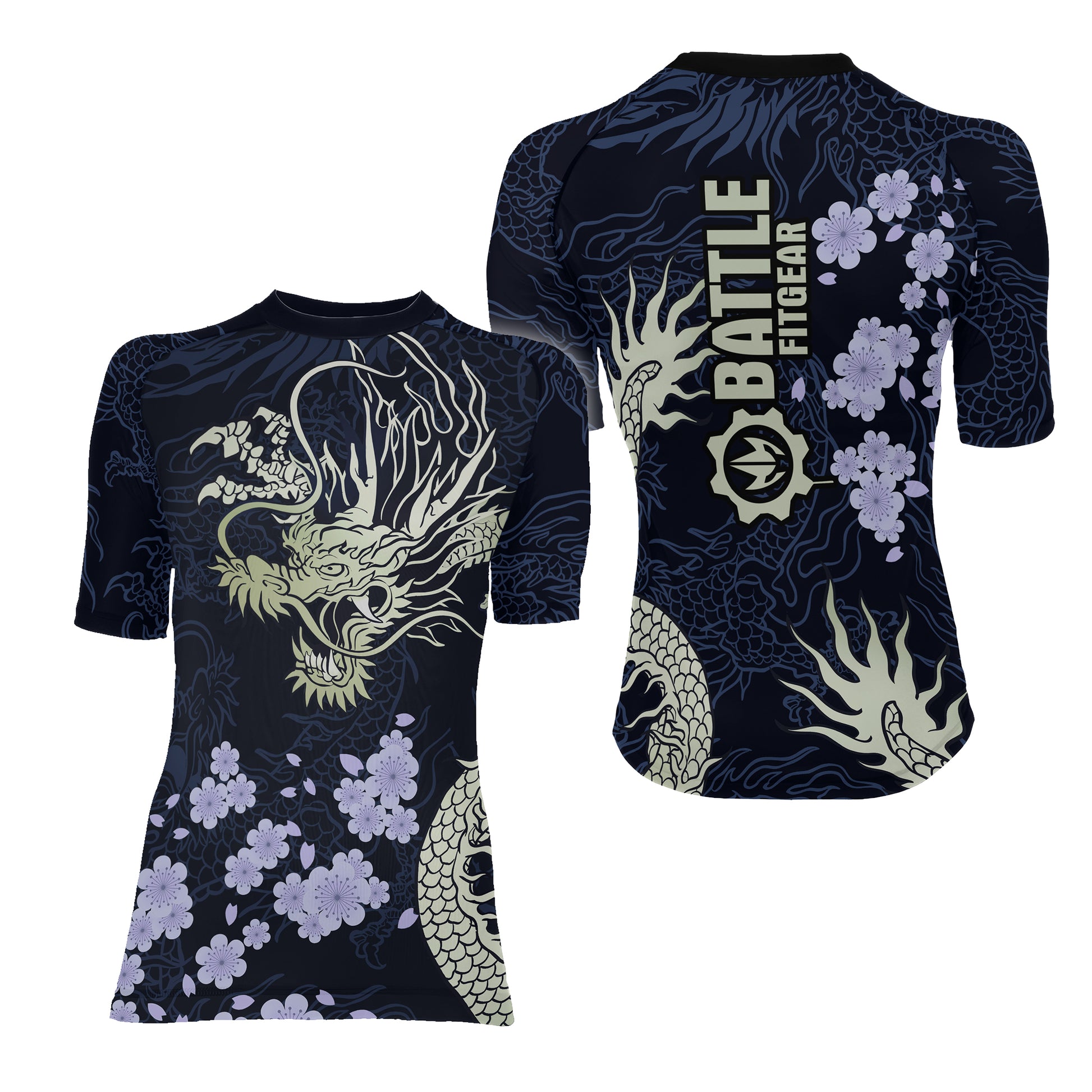 Cherry Blossom Dragon Women's Short Sleeve Rash Guard