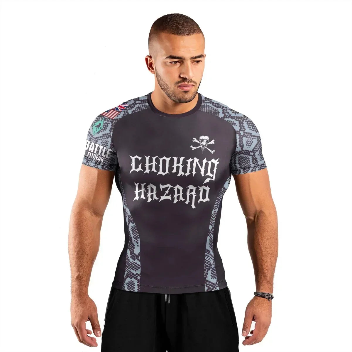 Choking Hazard Men's Short Sleeve Rash Guard | Flexible MMA Shirt