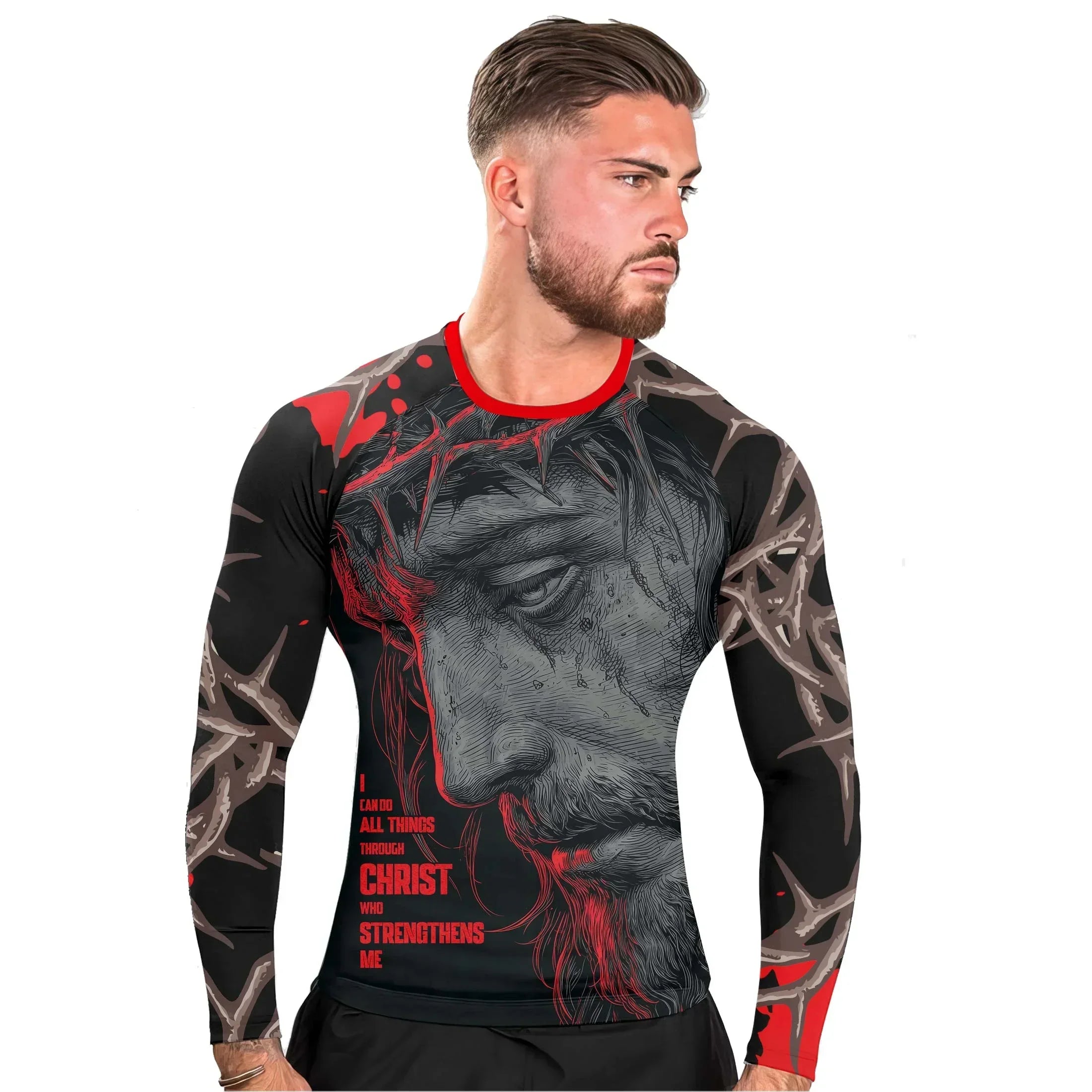 Jesus Has Your Back Men's Long Sleeve Rash Guard – Compression Shirt