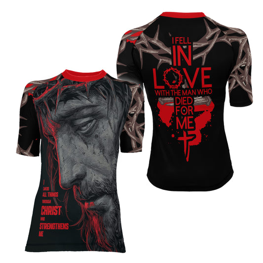 Christ Fell in Love With Human Women's Short Sleeve Rash Guard