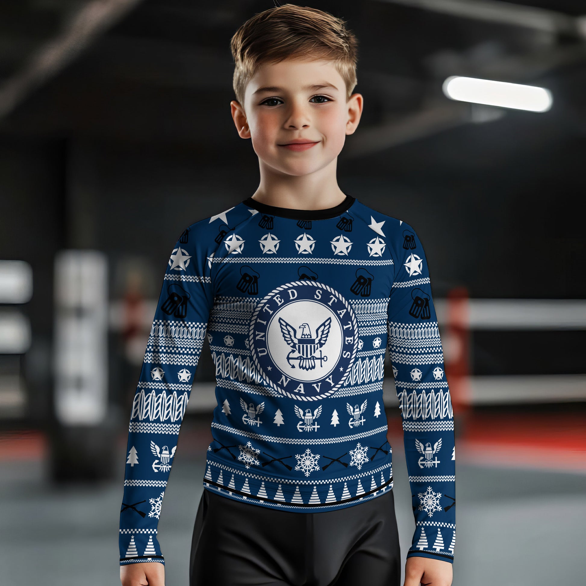 Christmas Navy Kids Rash Guard