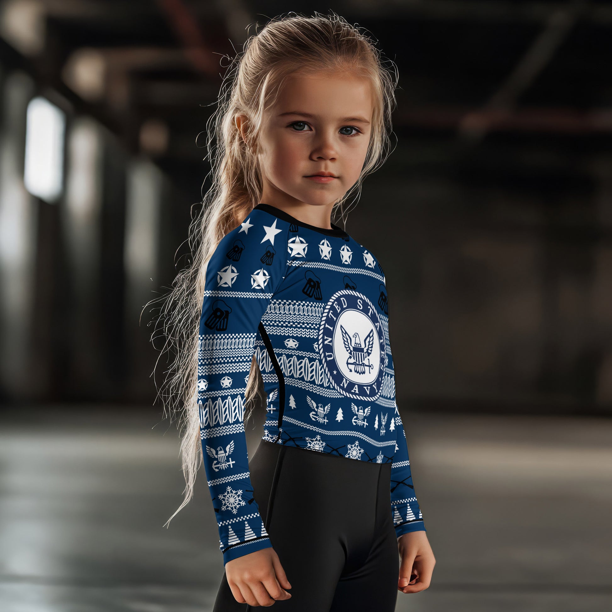 Christmas Navy Kids Rash Guard