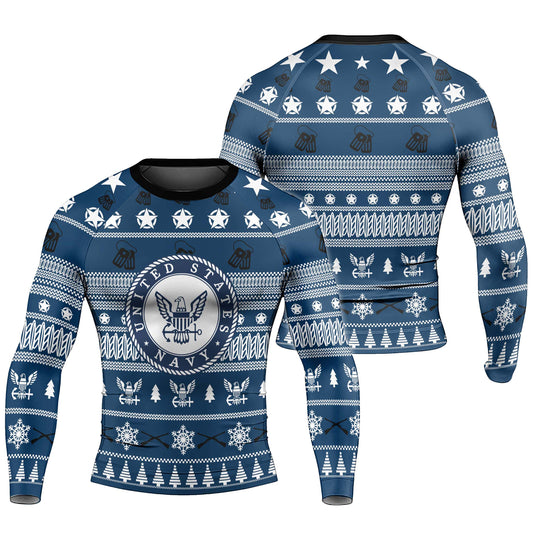 Christmas Navy Men's Long Sleeve Rash Guard