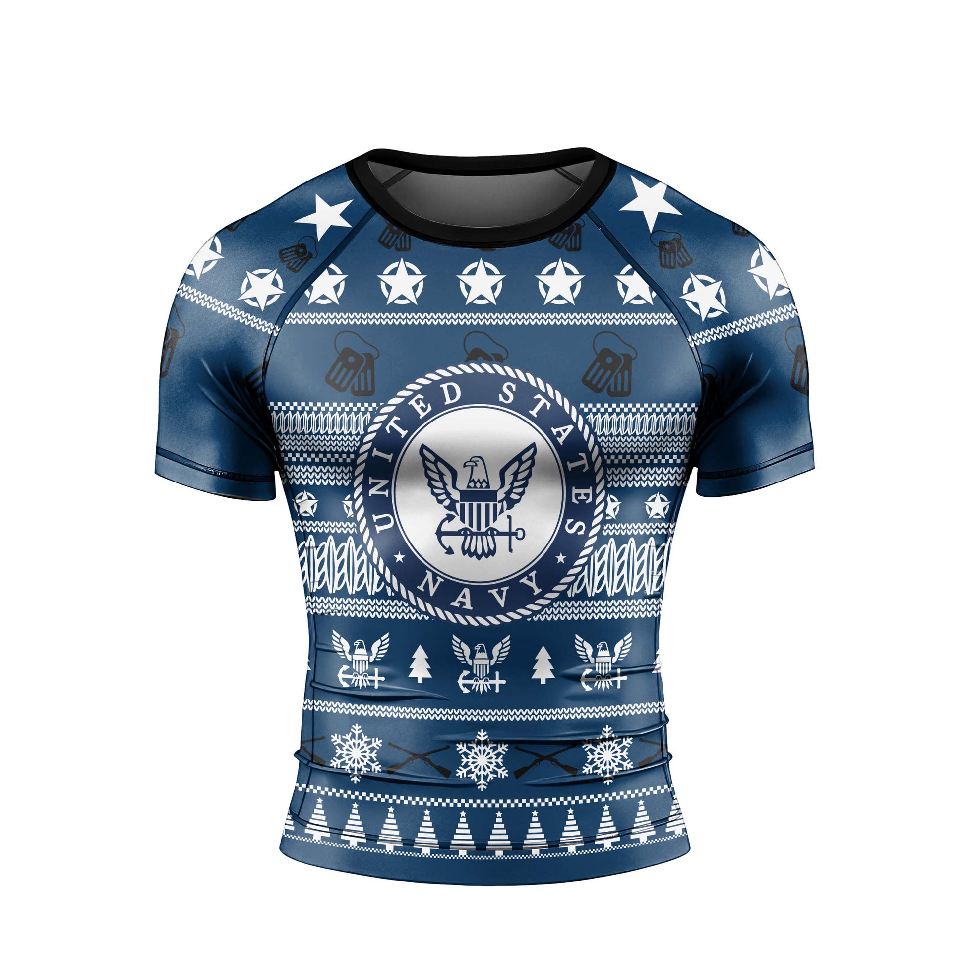 Christmas Navy Men's Short Sleeve Rash Guard