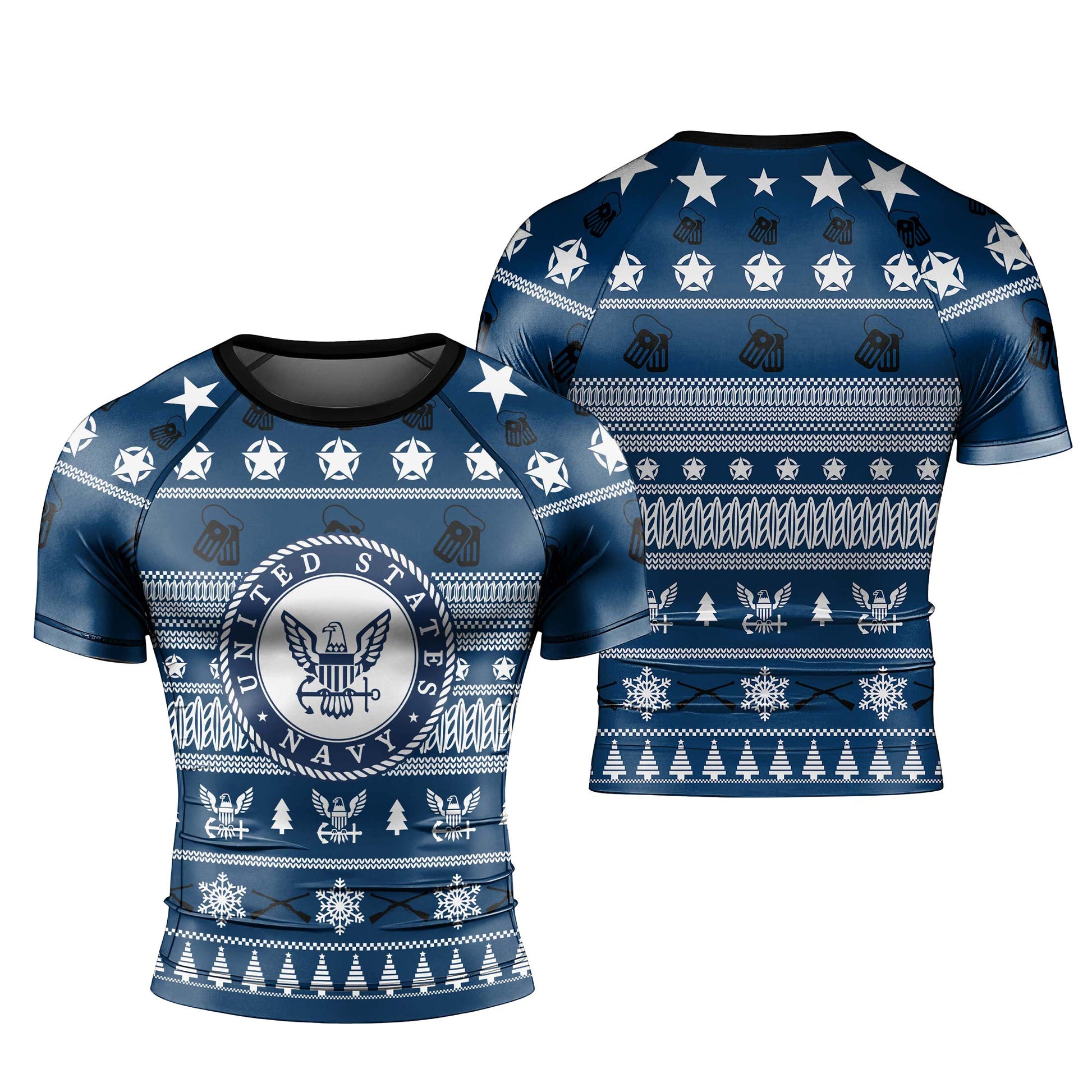 Christmas Navy Men's Short Sleeve Rash Guard
