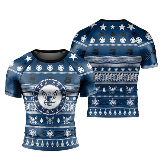 Christmas Navy Men's Short Sleeve Rash Guard