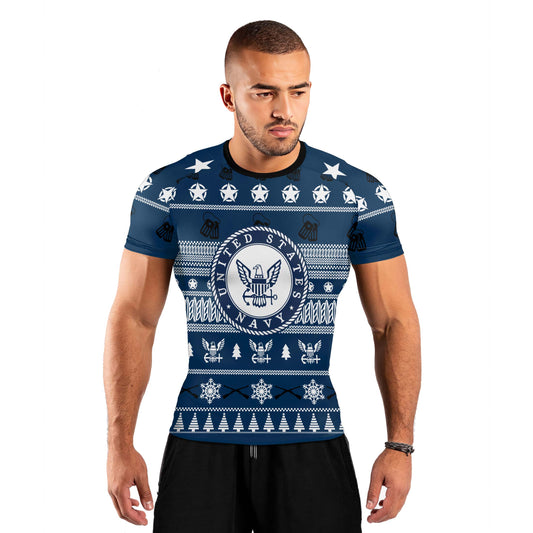 Christmas Navy Men's Short Sleeve Rash Guard