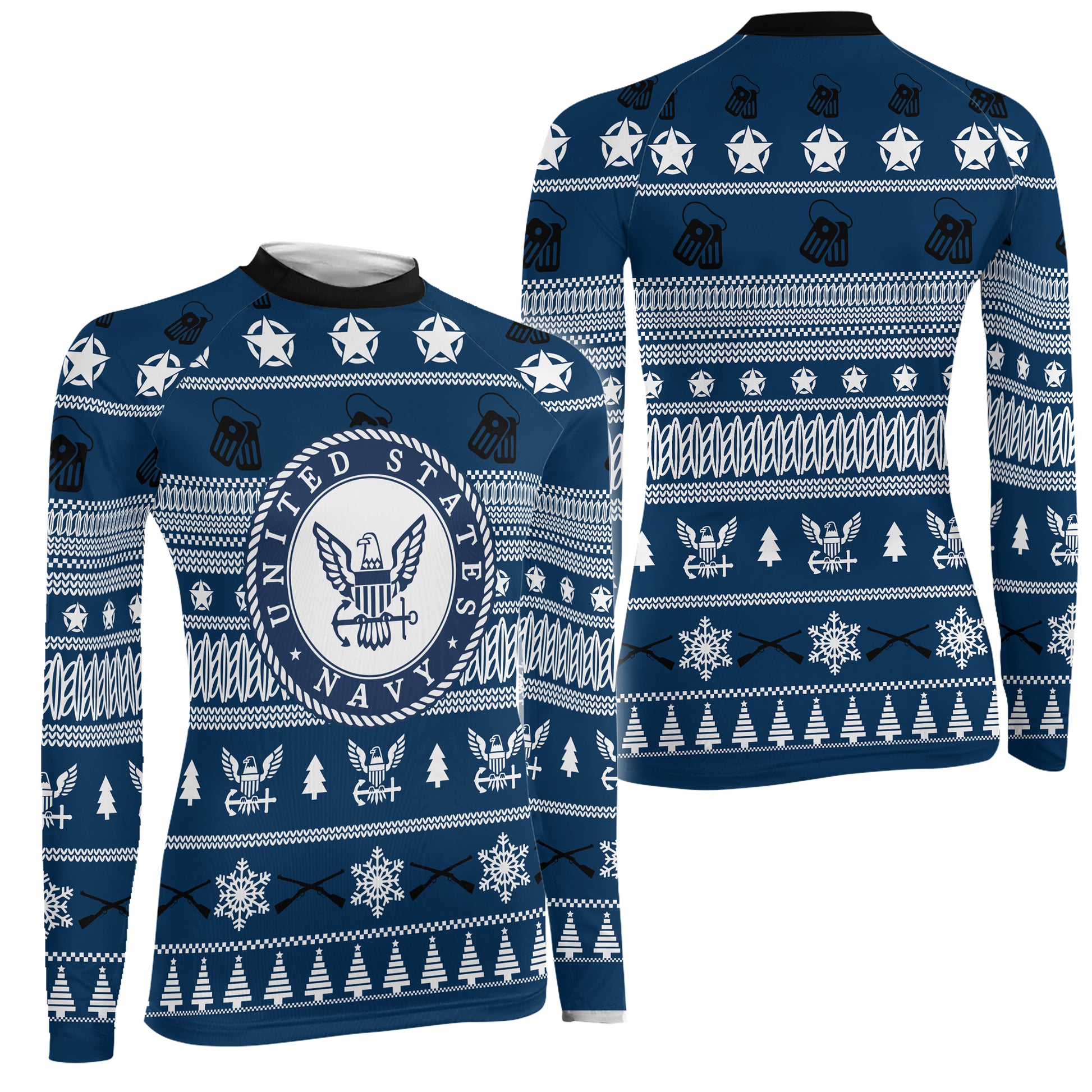 Christmas Navy Women's Long Sleeve Rash Guard