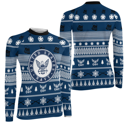Christmas Navy Women's Long Sleeve Rash Guard