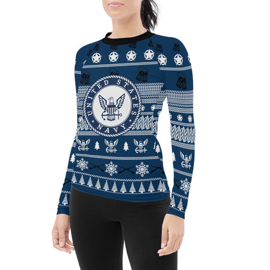 Christmas Navy Women's Long Sleeve Rash Guard