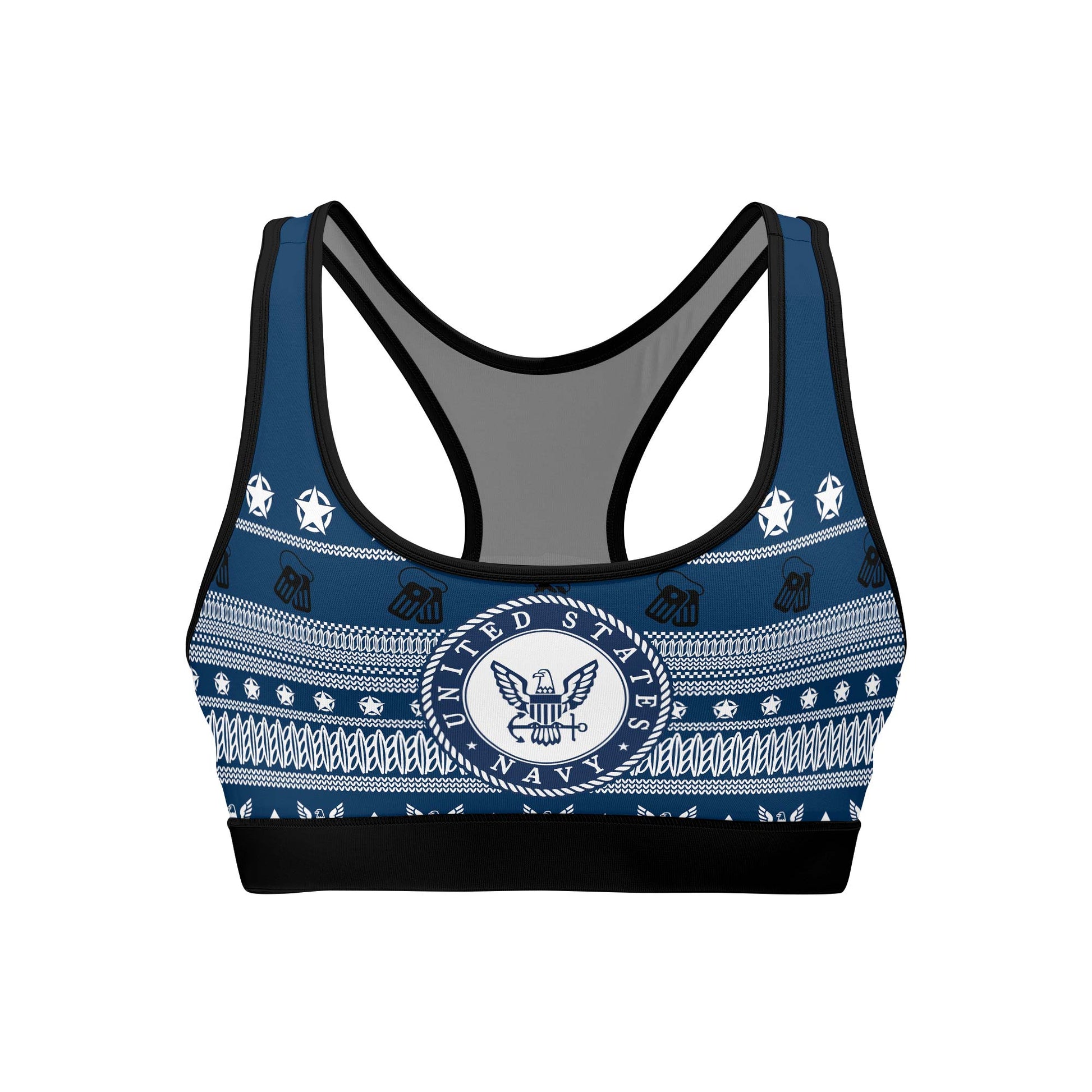Christmas Navy Women's Padded Sports Bra