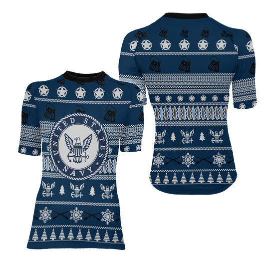 Christmas Navy Women's Short Sleeve Rash Guard