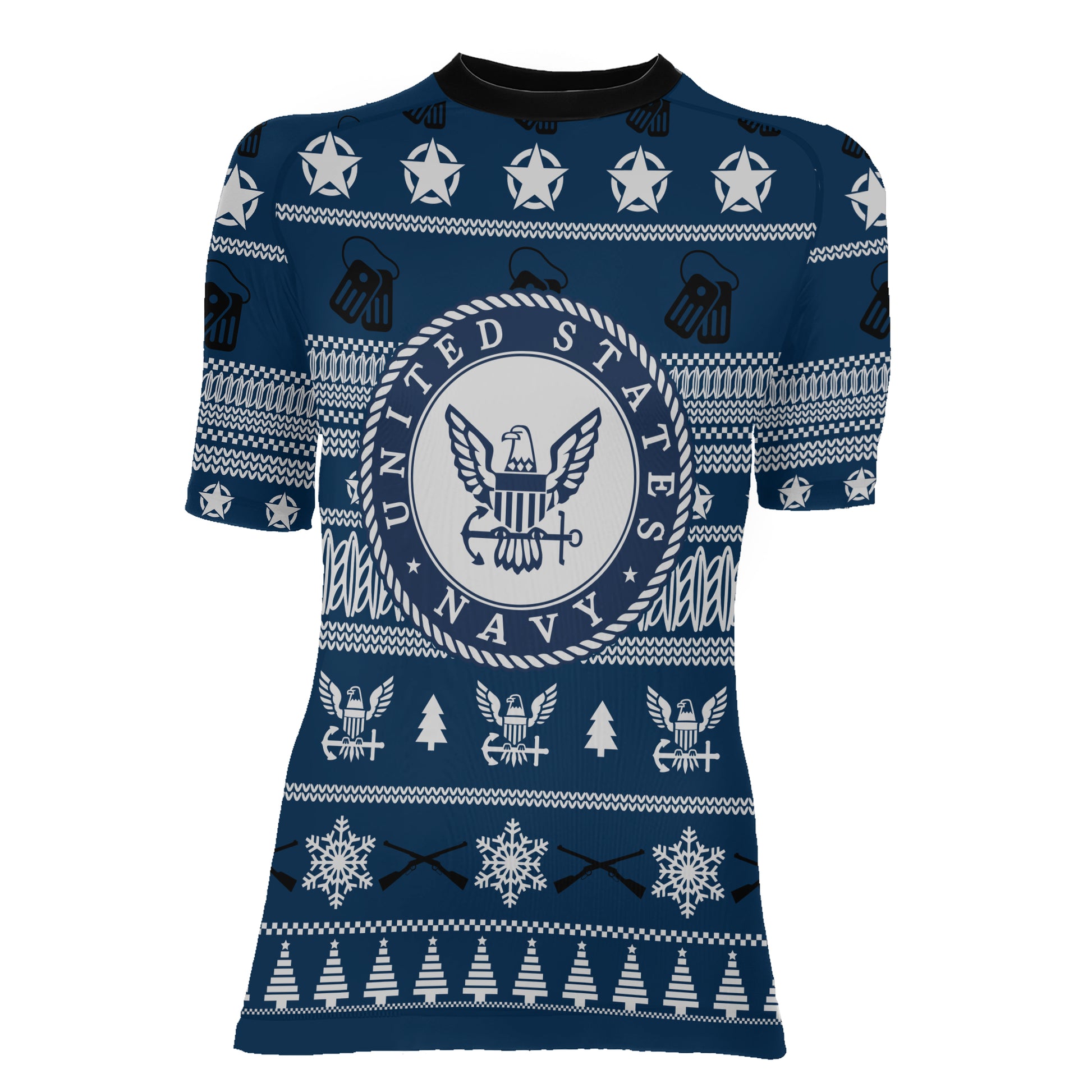 Christmas Navy Women's Short Sleeve Rash Guard