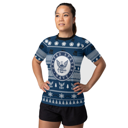 Christmas Navy Women's Short Sleeve Rash Guard