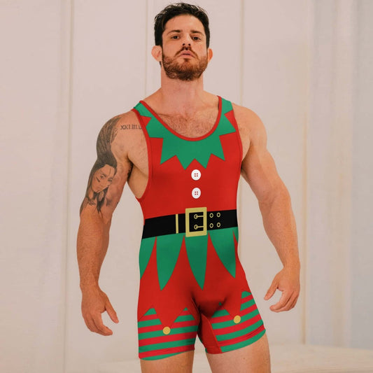 Christmas Elf Red Cosplay Wrestling Singlets - BattleFitGear