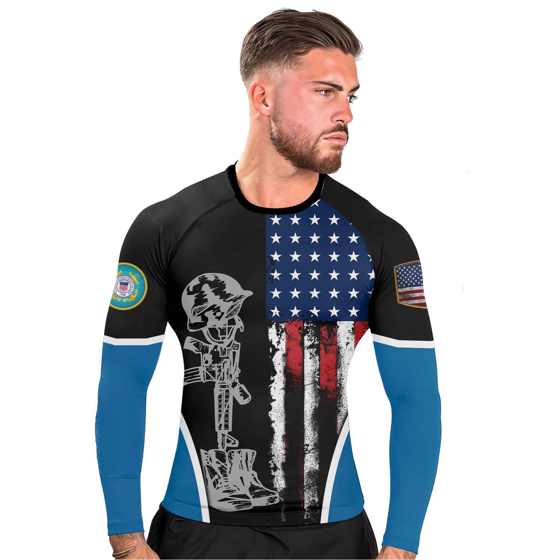 Cost Guard US Flag Men's Long Sleeve Rash Guard