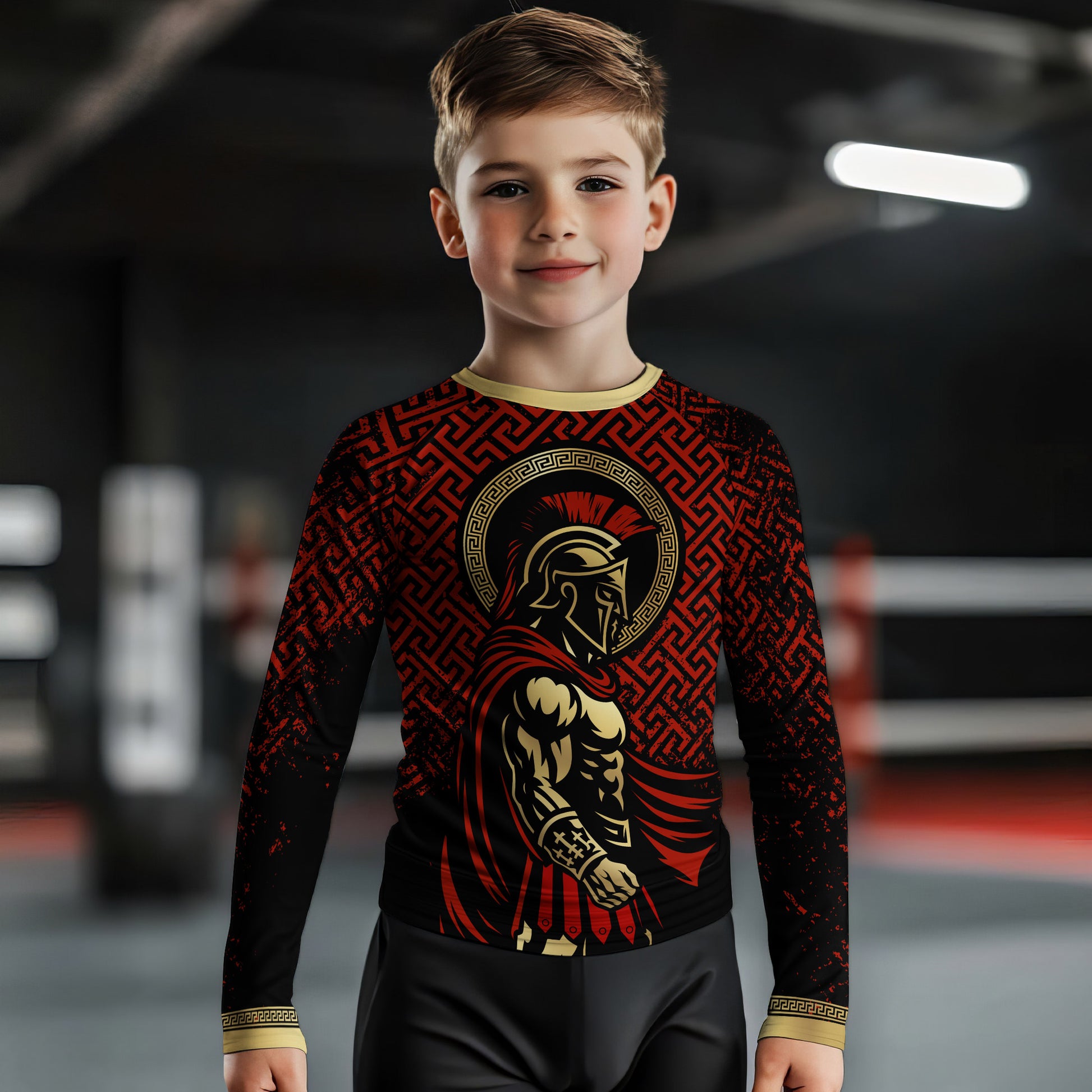 Crimson Spartan Kids Rash Guard