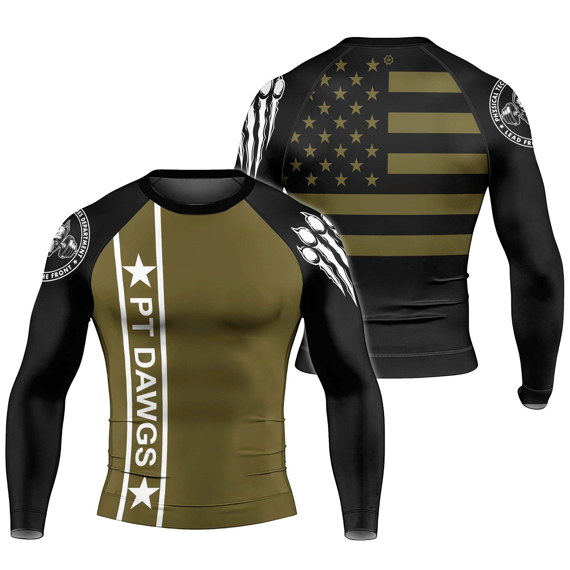 Custom Army Camo Flag Long Sleeve Rash Guard