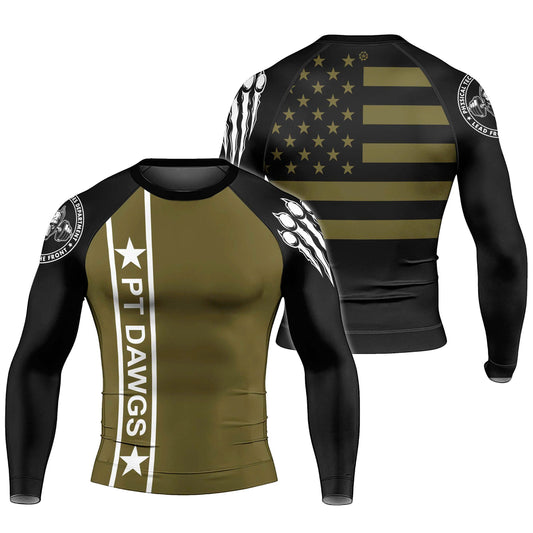 Custom Army Camo Flag Long Sleeve Rash Guard