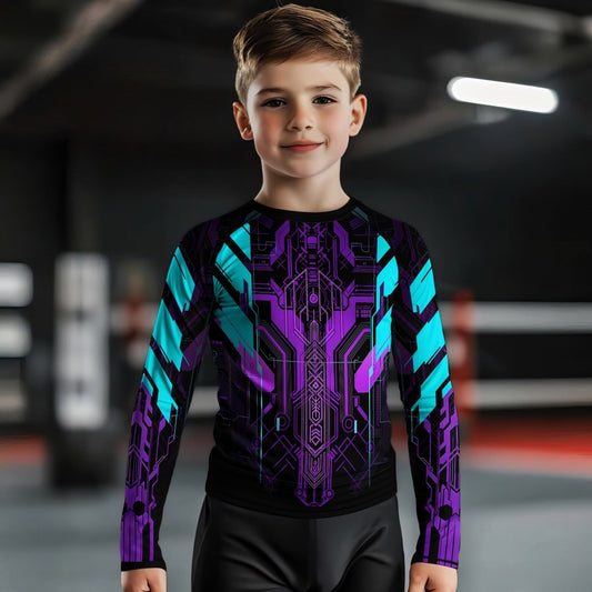 Cyberpunk Ultraviolet Kids Rash Guard - BattleFitGear