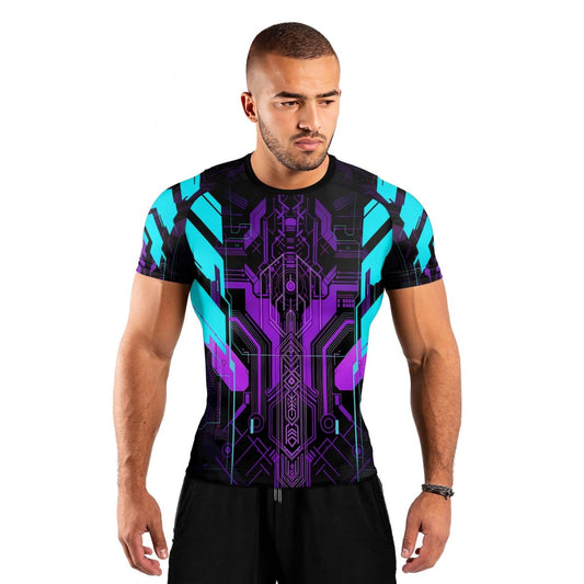 Cyberpunk Ultraviolet Men's Short Sleeve Rash Guard - BattleFitGear