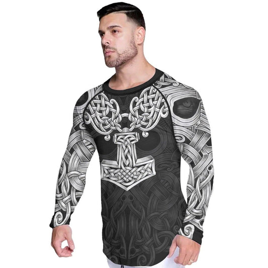 Viking Odin Mjolnir Men's Long Sleeve Rash Guard - BattleFitGear