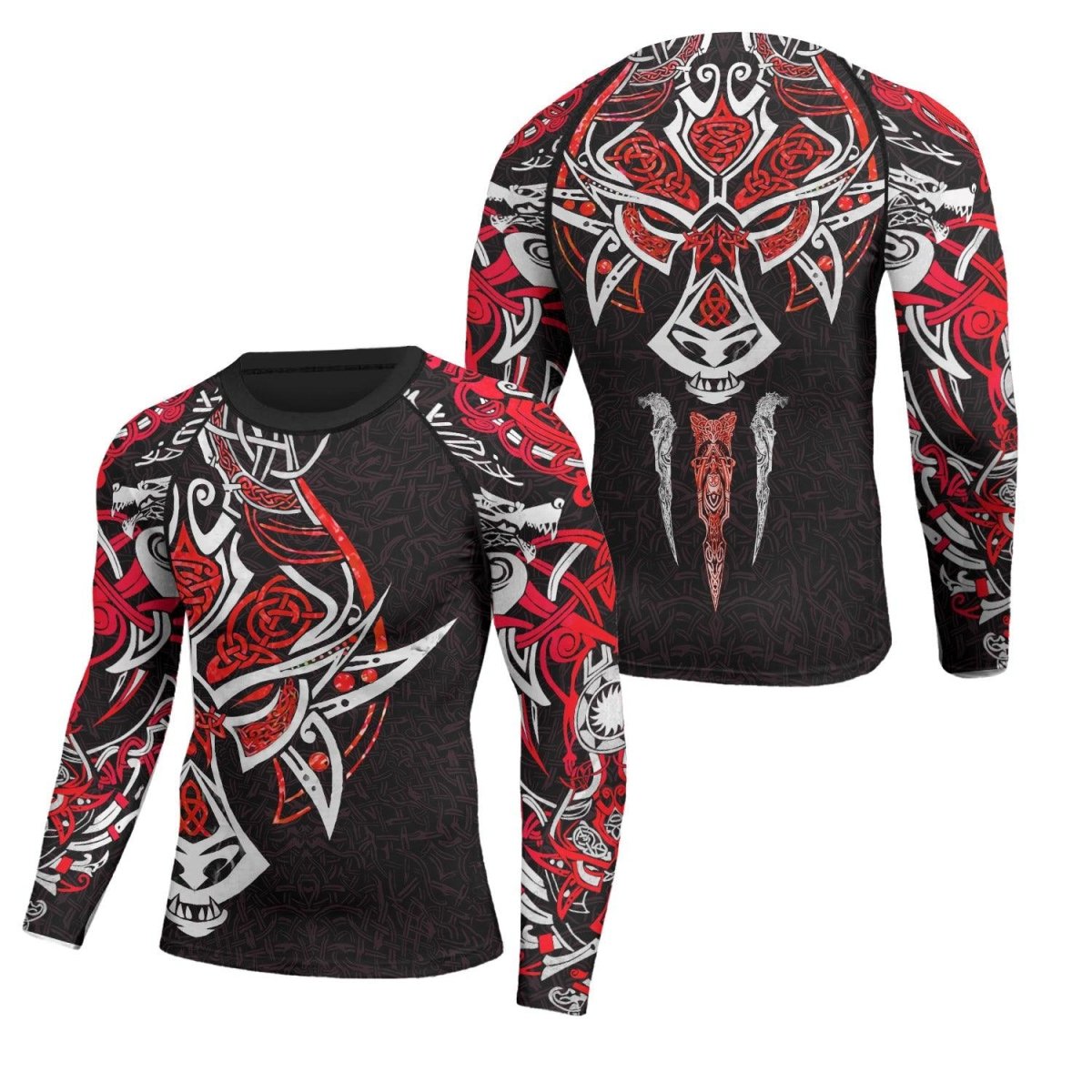 Fenrir Red Viking Men's Long Sleeve Rash Guard - BattleFitGear