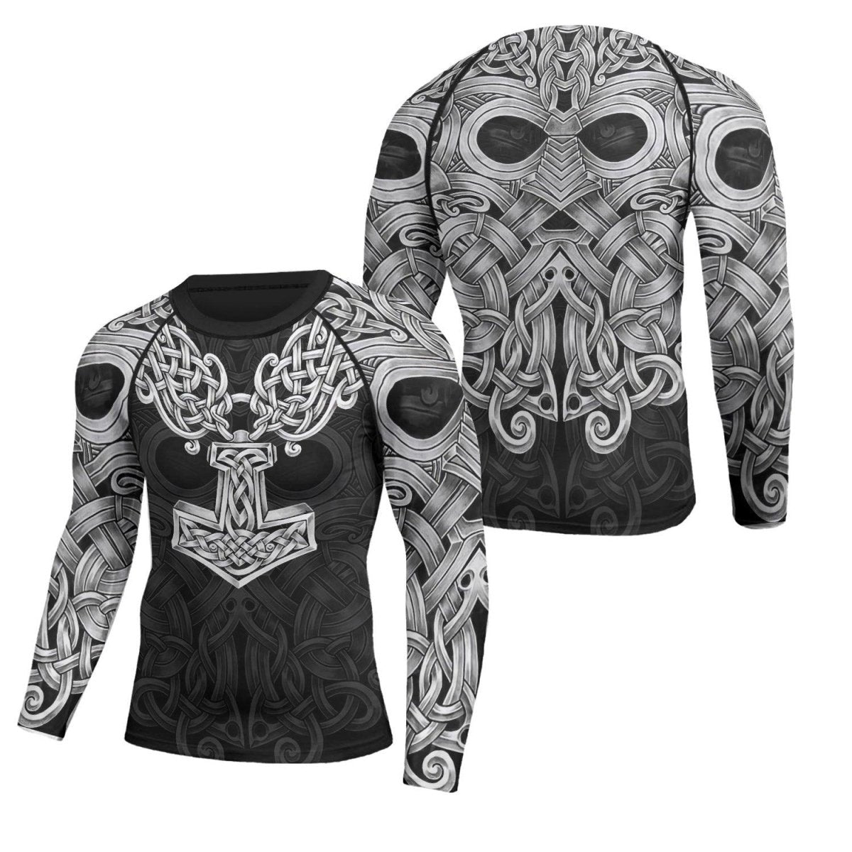 Viking Odin Mjolnir Men's Long Sleeve Rash Guard - BattleFitGear