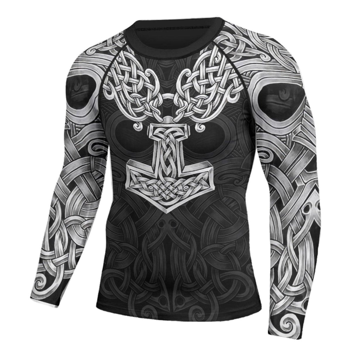 Viking Odin Mjolnir Men's Long Sleeve Rash Guard - BattleFitGear