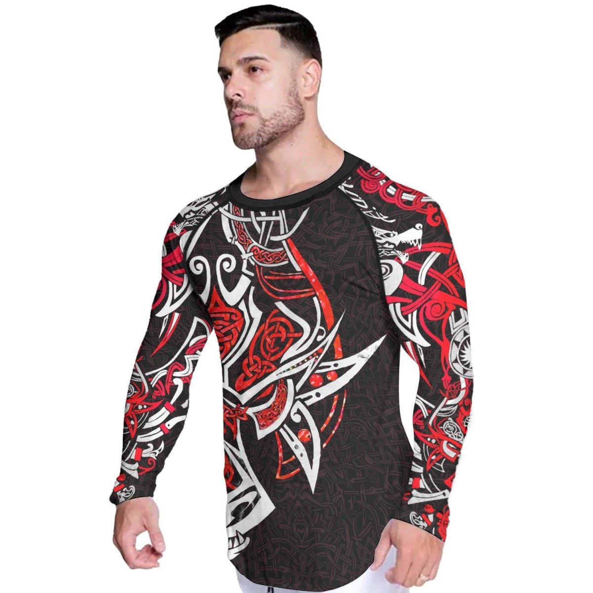 Fenrir Red Viking Men's Long Sleeve Rash Guard - BattleFitGear