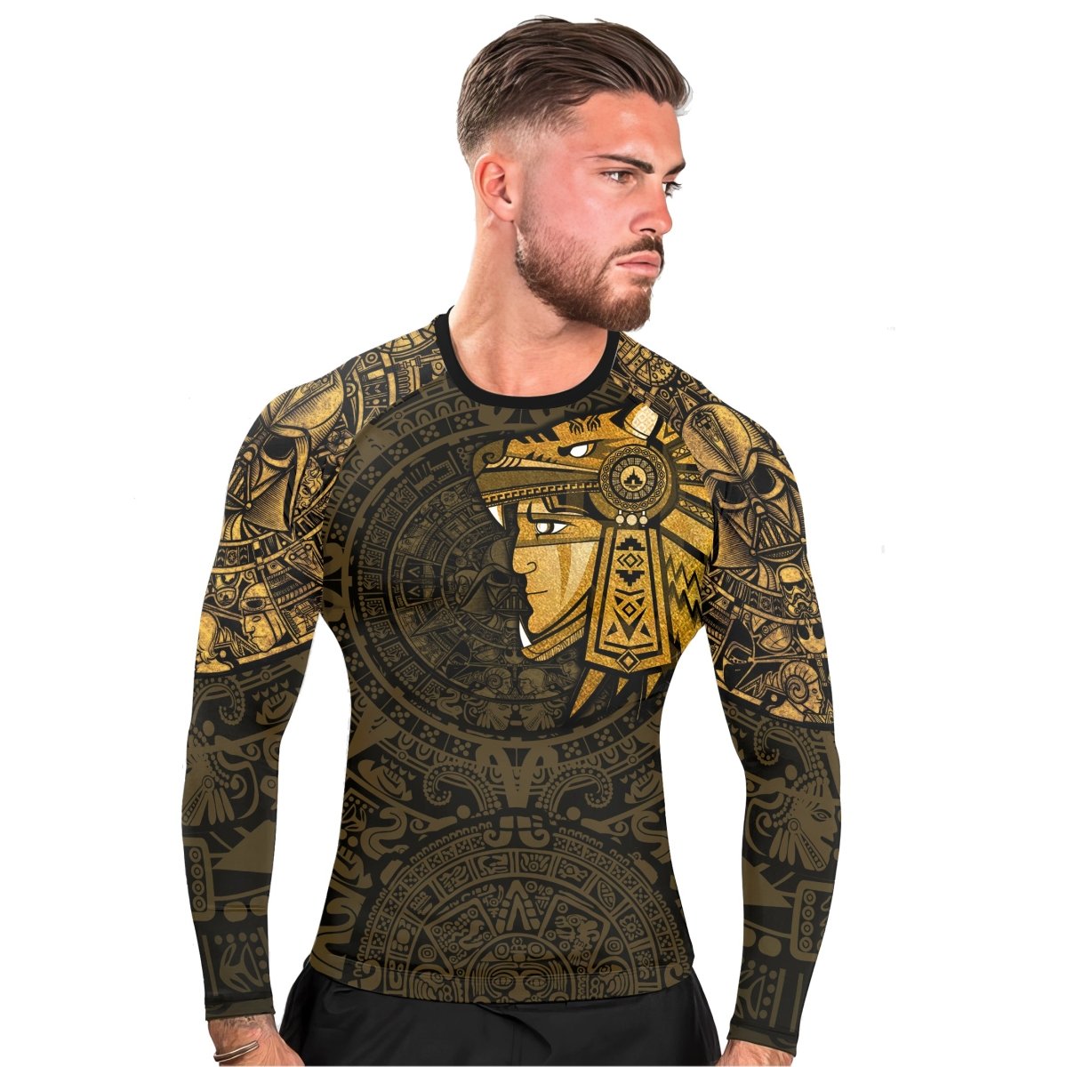 Darth Vader Aztec Calendar Men's Long Sleeve Rash Guard - BattleFitGear