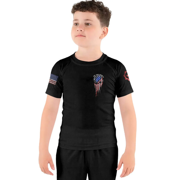 Defend Freedom Skull Kids Rash Guard | Kids Rash Guard for Sports